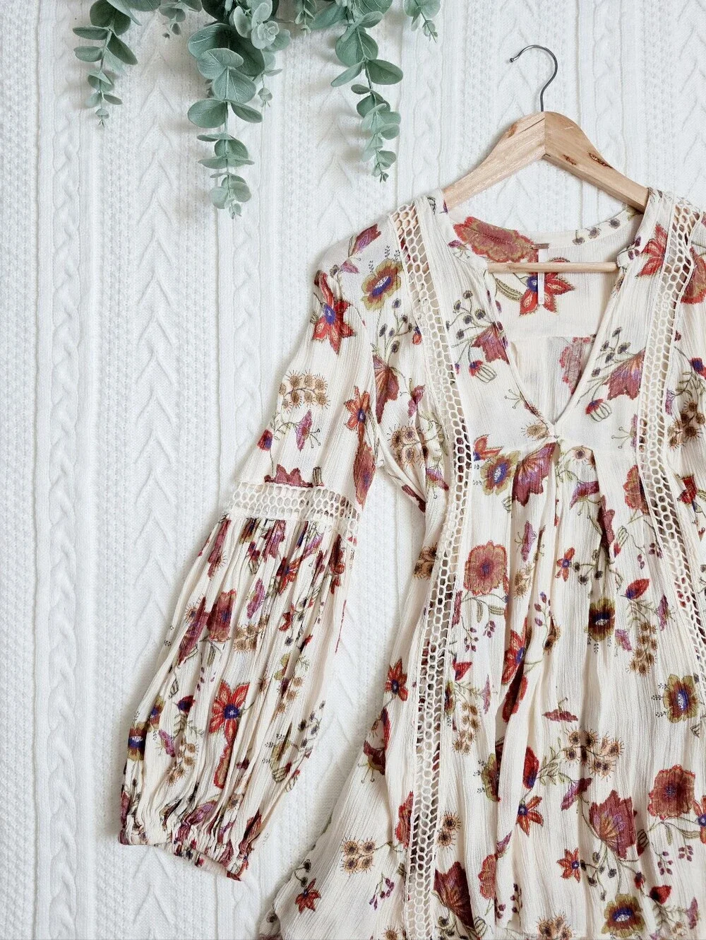 Free People Just The Two Of Us Top Tunic Dress Black Floral Botanical Mini XS
